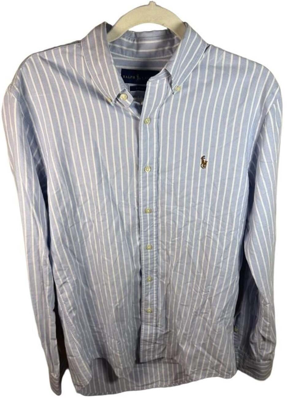 Ralph Lauren Slim Fit Blue And White Striped Button Down Shirt - Picture 3 of 9